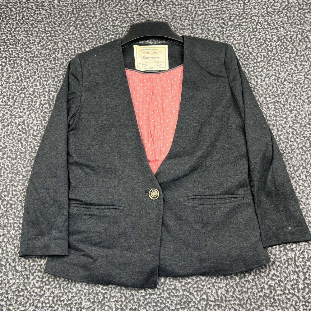 Cartonnier Blazer Jacket Women XS Gray Knit Polka Dot Lining One Button